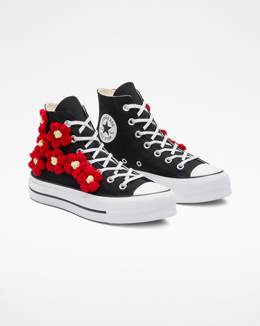 Dámské Boty Na Platformy Converse Chuck Taylor All Star Lift 3D Floral Vysoké Červené Kytičkované | CZ VEAR36